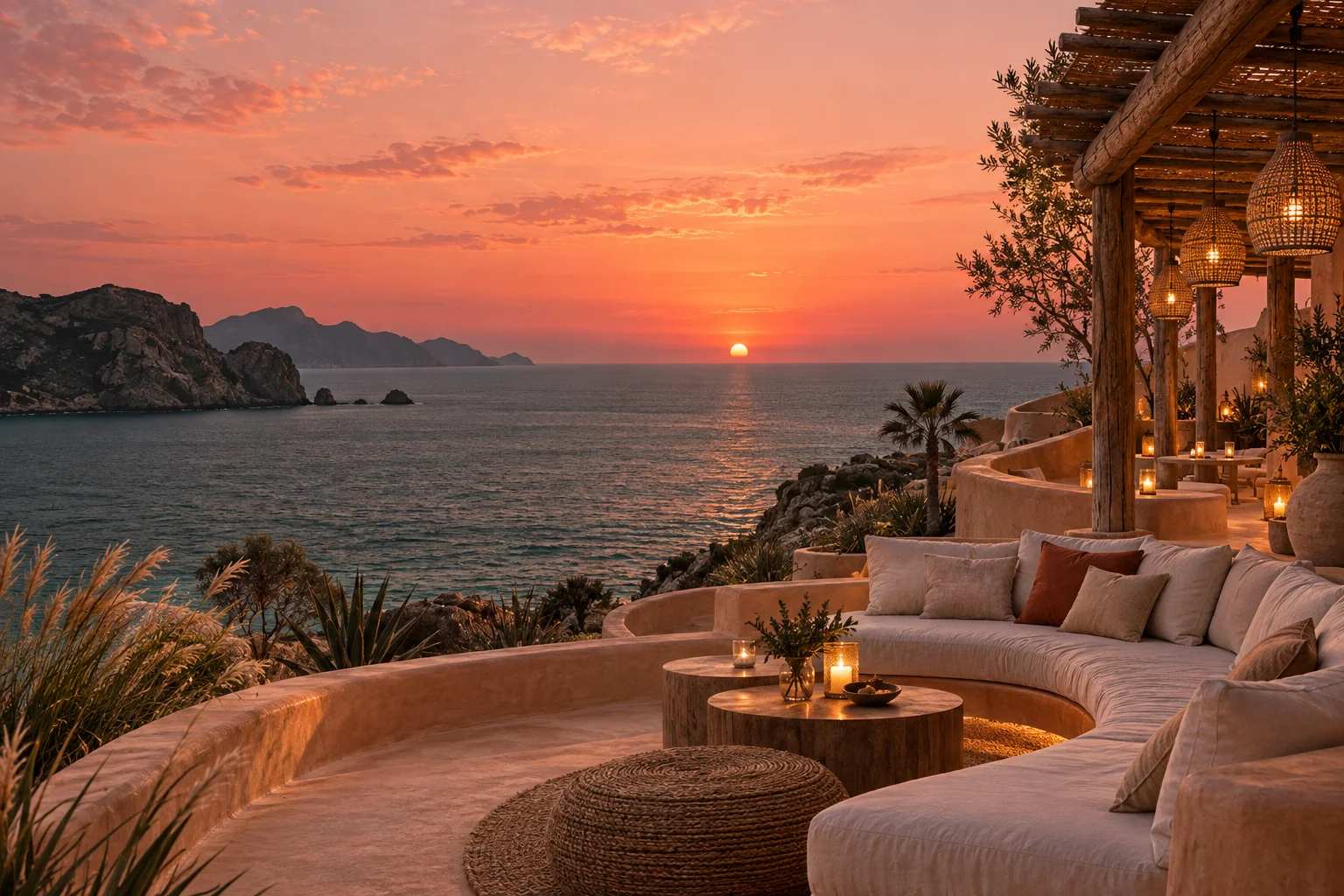 Le soleil se couche sur la terrasse d’Oria